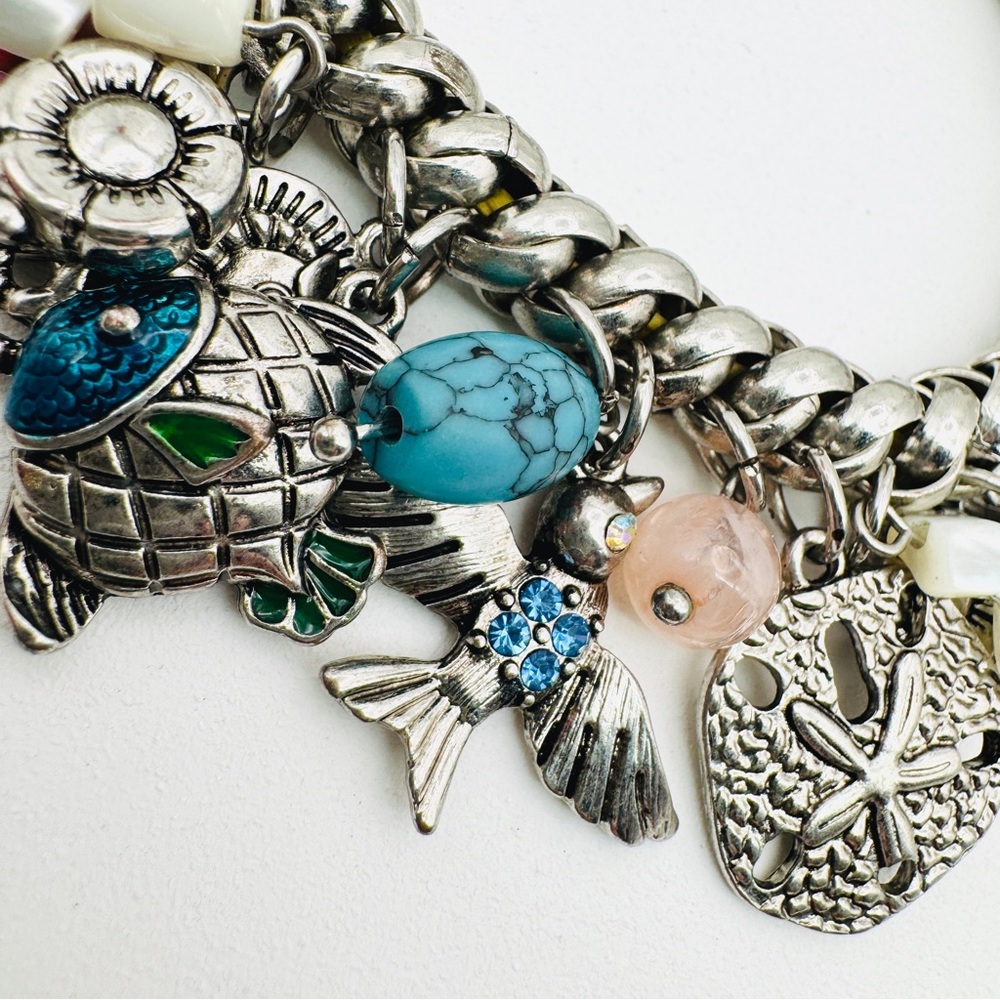 Silver Charm Bracelet Boho Beach Nature Statement Eclectic Cute Tropical Plush